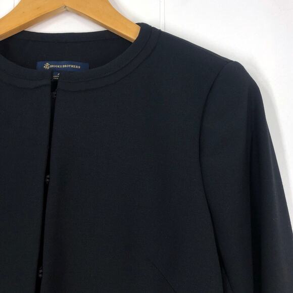 Brooks Brothers Cropped Blazer Jacket Ruffle Hem Wool Blend Career Size 4 Black - Picture 2 of 16